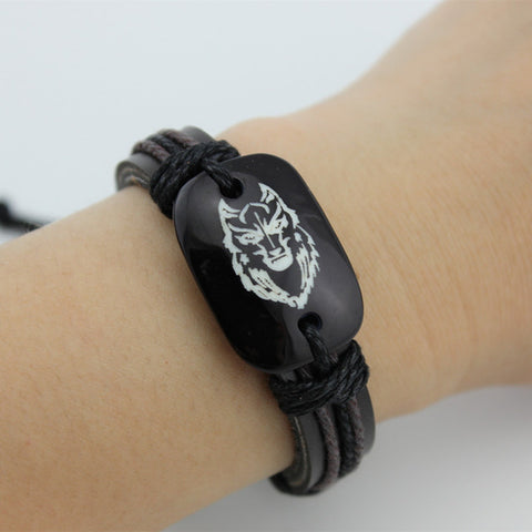 Classic Men's Leather Bracelet Resin Carved Wolf Leather Bracelets Friendship ID Bracelets Bangles Gift MB22 - Wolfmall
