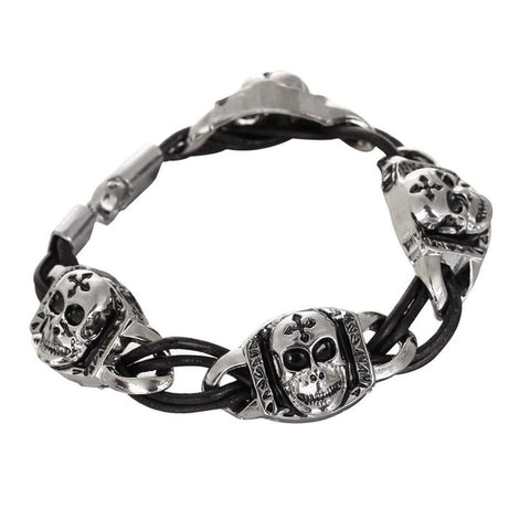 2017 Men Stainless Steel Leather Bracelets Men Vintage Jewelry Male Wolf Head Skull Charms Bracelets Bangles Wristband pulseira - Wolfmall