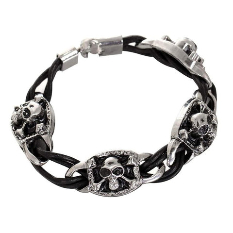 2017 Men Stainless Steel Leather Bracelets Men Vintage Jewelry Male Wolf Head Skull Charms Bracelets Bangles Wristband pulseira - Wolfmall