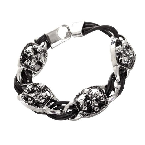 2017 Men Stainless Steel Leather Bracelets Men Vintage Jewelry Male Wolf Head Skull Charms Bracelets Bangles Wristband pulseira - Wolfmall