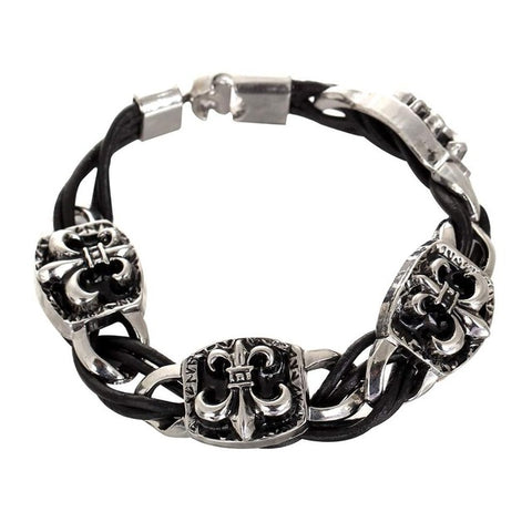 2017 Men Stainless Steel Leather Bracelets Men Vintage Jewelry Male Wolf Head Skull Charms Bracelets Bangles Wristband pulseira - Wolfmall