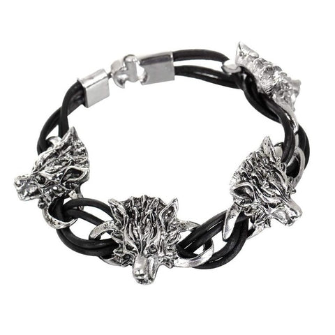 2017 Men Stainless Steel Leather Bracelets Men Vintage Jewelry Male Wolf Head Skull Charms Bracelets Bangles Wristband pulseira - Wolfmall