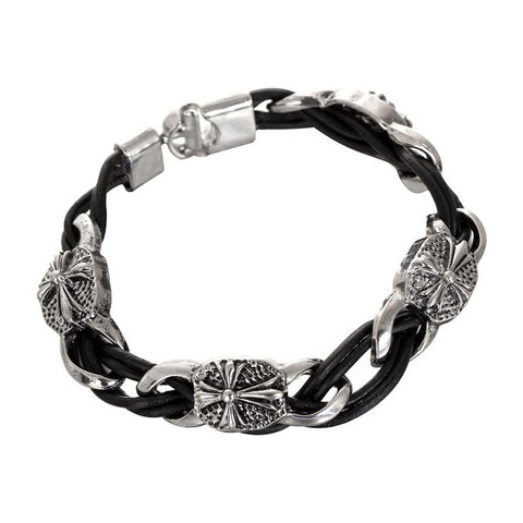 2017 Men Stainless Steel Leather Bracelets Men Vintage Jewelry Male Wolf Head Skull Charms Bracelets Bangles Wristband pulseira - Wolfmall