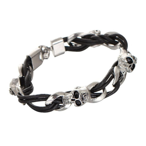 2017 Men Stainless Steel Leather Bracelets Men Vintage Jewelry Male Wolf Head Skull Charms Bracelets Bangles Wristband pulseira - Wolfmall