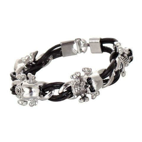 2017 Men Stainless Steel Leather Bracelets Men Vintage Jewelry Male Wolf Head Skull Charms Bracelets Bangles Wristband pulseira - Wolfmall