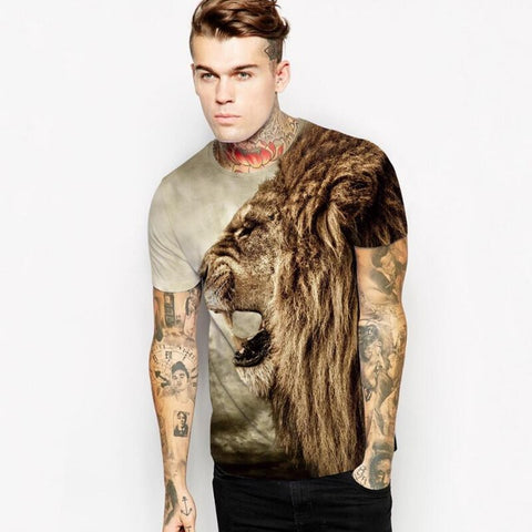 S-2XL!! Fashion Casual Short Sleeve Animal Pattern T Shirts Men Short Sleeved 3D T Shirt Wolf Tiger Lion Fox Monster Print Tees - Wolfmall