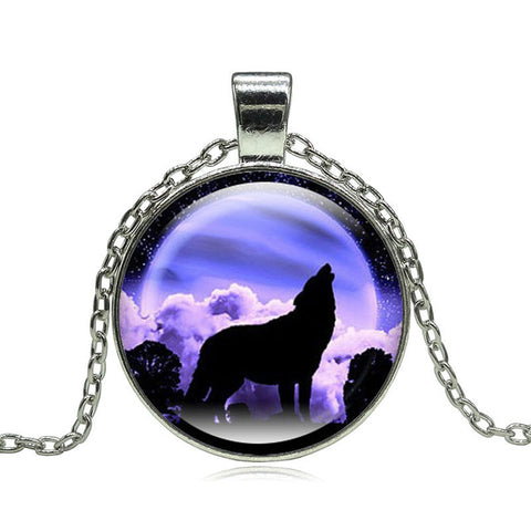 Fashion Wolf Moon Pendant Necklace Glass Cabochon Silver Statement Chain Necklace Women Jewelry - Wolfmall
