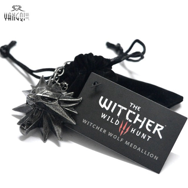 On Line Game The Witcher 3 Necklaces Wild Hunt Medallion Pendant and Chain Necklace for Men 1 Bag 1 Card Wolf Kolye - Wolfmall
