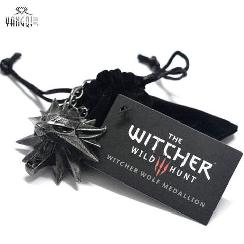 On Line Game The Witcher 3 Necklaces Wild Hunt Medallion Pendant and Chain Necklace for Men 1 Bag 1 Card Wolf Kolye - Wolfmall