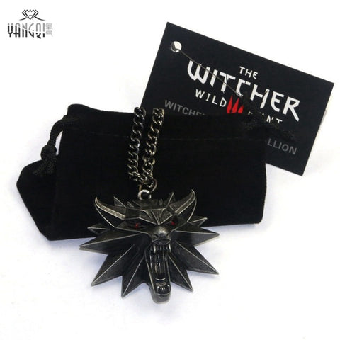 On Line Game The Witcher 3 Necklaces Wild Hunt Medallion Pendant and Chain Necklace for Men 1 Bag 1 Card Wolf Kolye - Wolfmall