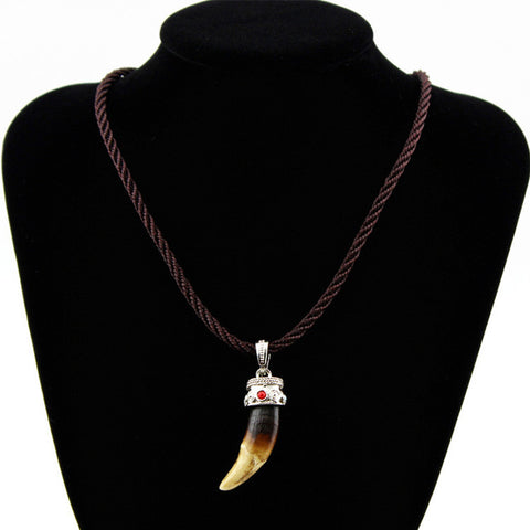 Cool Boy Men's Tibetan Style Amulet Natural Real Fangs Wolf Tooth Pendant Necklace Canine Tooth Necklace Lucky GIFT MN137 - Wolfmall