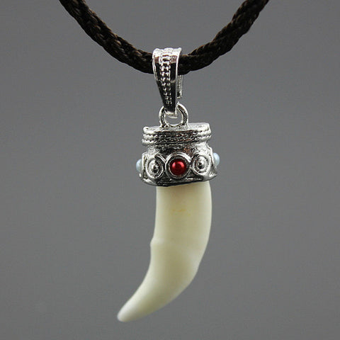 Cool Boy Men's Tibetan Style Amulet Natural Real Fangs Wolf Tooth Pendant Necklace Canine Tooth Necklace Lucky GIFT MN137 - Wolfmall