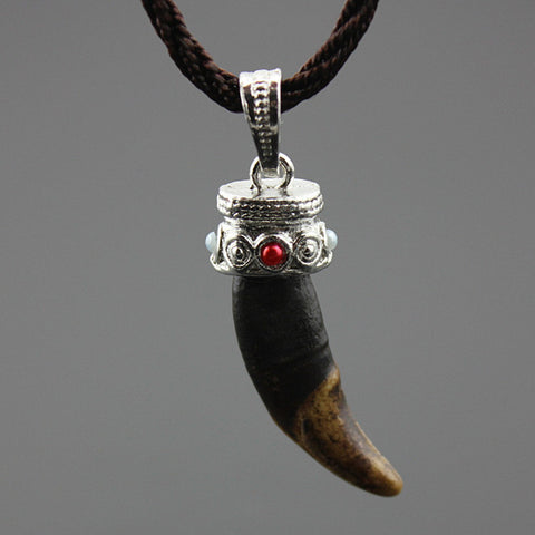 Cool Boy Men's Tibetan Style Amulet Natural Real Fangs Wolf Tooth Pendant Necklace Canine Tooth Necklace Lucky GIFT MN137 - Wolfmall