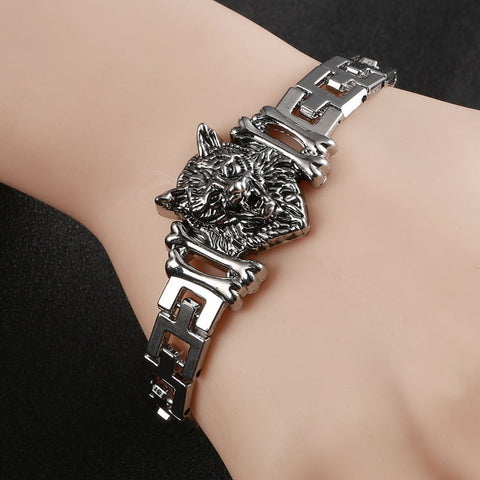 New Arrival Men Stainless Steel Bracelet Byzantine Style Men Jewelry Accessories Male Leopard Wolf Head Charm Wristband pulseira - Wolfmall