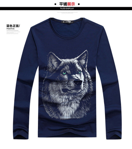 2016 Autumn Fashion Mens Long Sleeve Wolf 3D printed T Shirt Men O-neck Breathable Soft Shirts Hip Hop Slim Casual Brand T-Shirt - Wolfmall