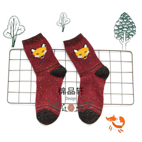 1Pair/lot Lovely Fox Wolf Striped 3D Socks Spring Winter Style Creative Cute Women Cotton Socks Fox Girls Calcetines Meias - Wolfmall