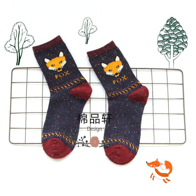 1Pair/lot Lovely Fox Wolf Striped 3D Socks Spring Winter Style Creative Cute Women Cotton Socks Fox Girls Calcetines Meias - Wolfmall