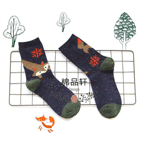 1Pair/lot Lovely Fox Wolf Striped 3D Socks Spring Winter Style Creative Cute Women Cotton Socks Fox Girls Calcetines Meias - Wolfmall