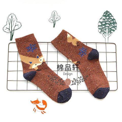 1Pair/lot Lovely Fox Wolf Striped 3D Socks Spring Winter Style Creative Cute Women Cotton Socks Fox Girls Calcetines Meias - Wolfmall