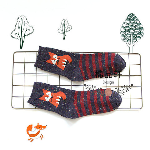 1Pair/lot Lovely Fox Wolf Striped 3D Socks Spring Winter Style Creative Cute Women Cotton Socks Fox Girls Calcetines Meias - Wolfmall