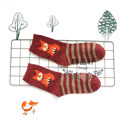 1Pair/lot Lovely Fox Wolf Striped 3D Socks Spring Winter Style Creative Cute Women Cotton Socks Fox Girls Calcetines Meias - Wolfmall