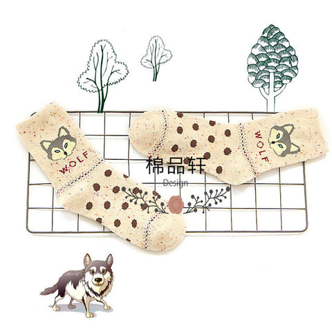 1Pair/lot Lovely Fox Wolf Striped 3D Socks Spring Winter Style Creative Cute Women Cotton Socks Fox Girls Calcetines Meias - Wolfmall