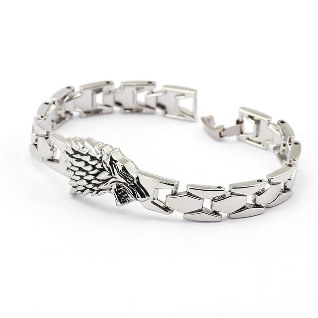Game of Thrones Stark Wolf Head Bracelet &Bangle Silver Metal Fashion Jewelry Link Chain Hot Movie Charm Wristband 11923 - Wolfmall