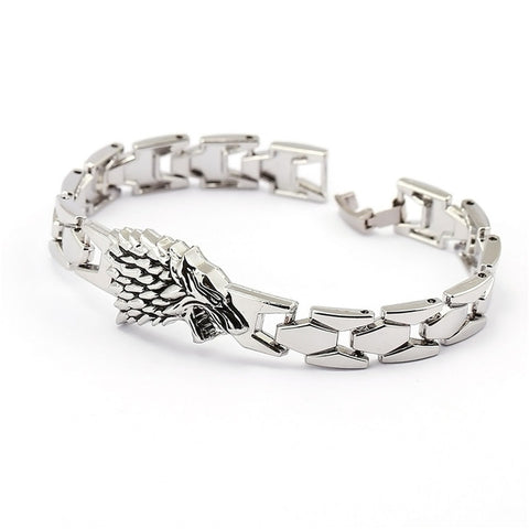 Game of Thrones Stark Wolf Head Bracelet &Bangle Silver Metal Fashion Jewelry Link Chain Hot Movie Charm Wristband 11923 - Wolfmall