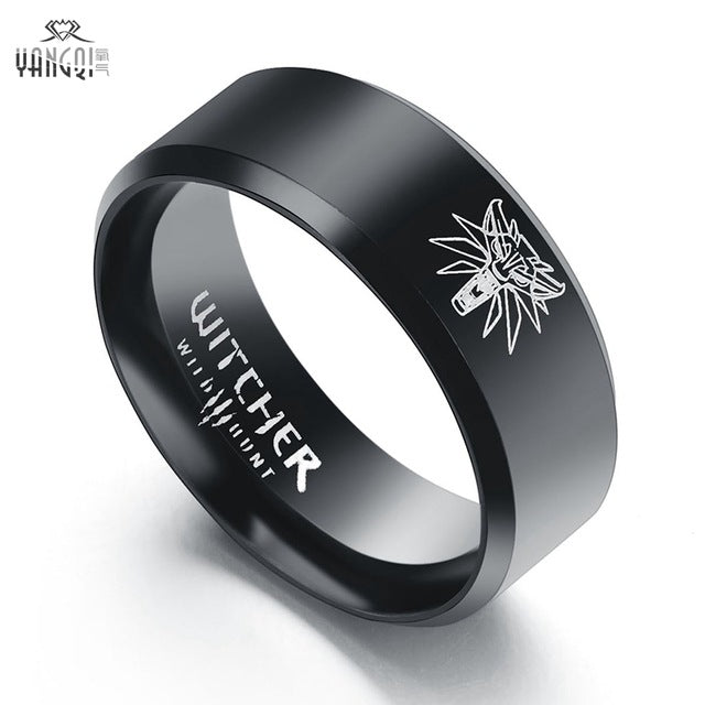 2017 New Stainless Steel The Witcher 3 Ring Wild Hunt Medallion Punk Gold Black Biker Men's Rings Wolf Head Bague Women Jewelry - Wolfmall
