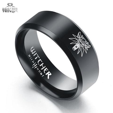 2017 New Stainless Steel The Witcher 3 Ring Wild Hunt Medallion Punk Gold Black Biker Men's Rings Wolf Head Bague Women Jewelry - Wolfmall