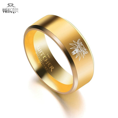2017 New Stainless Steel The Witcher 3 Ring Wild Hunt Medallion Punk Gold Black Biker Men's Rings Wolf Head Bague Women Jewelry - Wolfmall