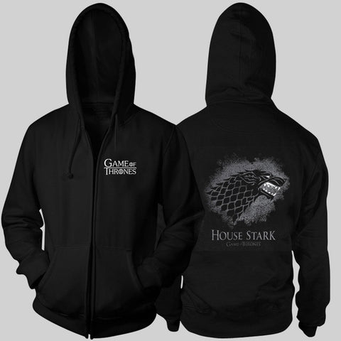 TV Series Game of Thrones Wolf Hooide Zip Up House Stark of Winterfell Logo Winter is Coming Sweatshirts Jacket Coat Costume - Wolfmall
