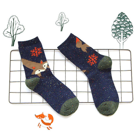 Fashion Women Animal Cartoon Wool Blend Socks Fox Wolf Warm Lovely Casual Sock - Wolfmall