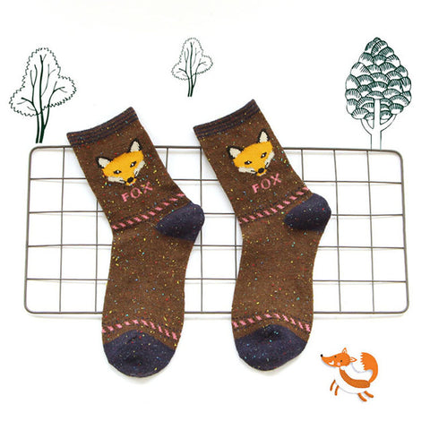 Fashion Women Animal Cartoon Wool Blend Socks Fox Wolf Warm Lovely Casual Sock - Wolfmall