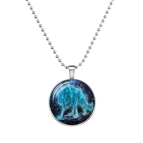 2016 Wolf Cabochon Glass Glowing Pendant Necklaces Fashion Jewelry Silver Plated Chain Glow In The Dark Necklaces Collares - Wolfmall