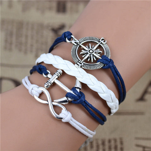 Jiayiqi Handmade Infinity Wolf Black Weave Leather Wax Rope Bracelet Best Friendship Gift  IB516 - Wolfmall