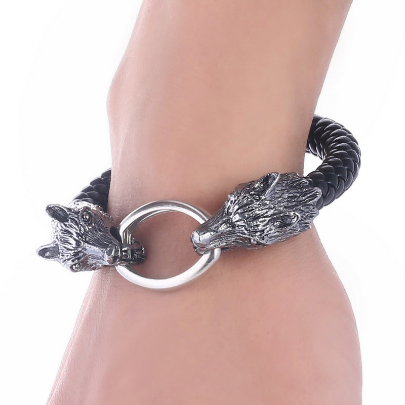 Men Bracelets Pulseras Jewelry Men Skeleton Snake Wolf Head Stainless Steel Bracelet Men Woman Bracelets & bangles Gun Black - Wolfmall
