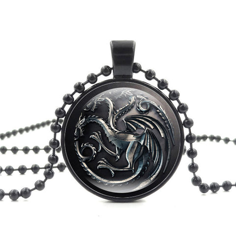 Movie Of Ice and Fire Game of Thrones Stark Wolf Pendant Glass Cabochon Picture Black Bead Chain Necklace for Women Jewelry gift - Wolfmall