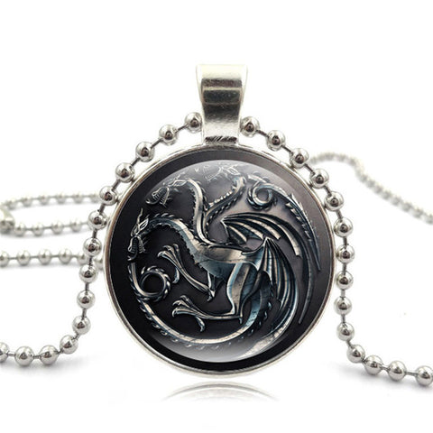 Movie Of Ice and Fire Game of Thrones Stark Wolf Pendant Glass Cabochon Picture Black Bead Chain Necklace for Women Jewelry gift - Wolfmall