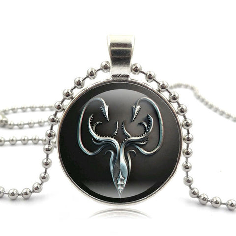 Movie Of Ice and Fire Game of Thrones Stark Wolf Pendant Glass Cabochon Picture Black Bead Chain Necklace for Women Jewelry gift - Wolfmall