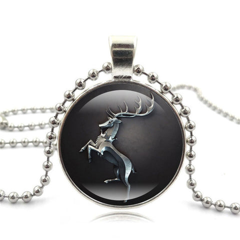 Movie Of Ice and Fire Game of Thrones Stark Wolf Pendant Glass Cabochon Picture Black Bead Chain Necklace for Women Jewelry gift - Wolfmall