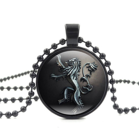 Movie Of Ice and Fire Game of Thrones Stark Wolf Pendant Glass Cabochon Picture Black Bead Chain Necklace for Women Jewelry gift - Wolfmall