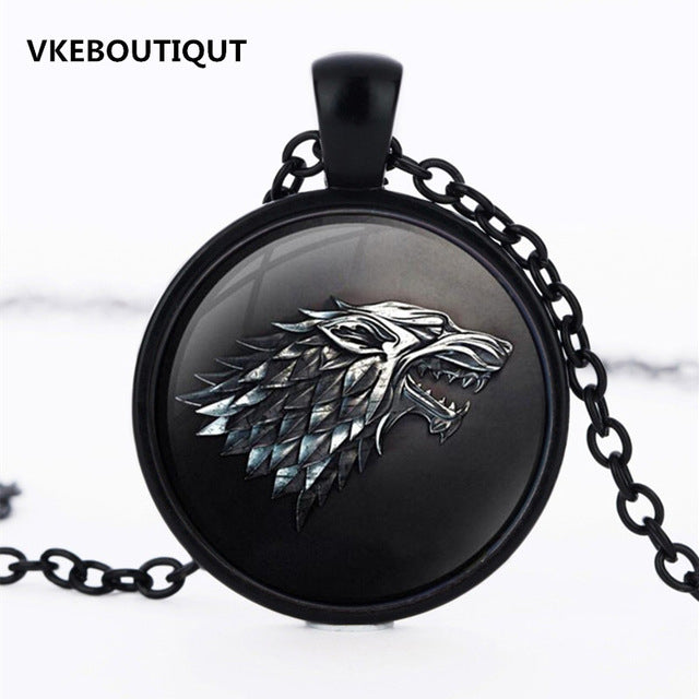 3/Color Game of Thrones Necklace Pendant House of Stark Black Wolf Jewelry Gothic Glasses Pendant Necklace Sweater Chain Gifts - Wolfmall