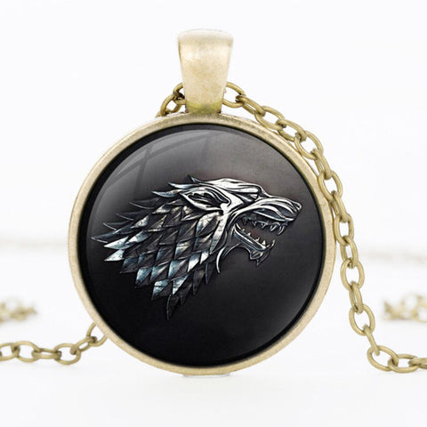 3/Color Game of Thrones Necklace Pendant House of Stark Black Wolf Jewelry Gothic Glasses Pendant Necklace Sweater Chain Gifts - Wolfmall