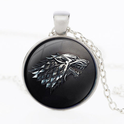 3/Color Game of Thrones Necklace Pendant House of Stark Black Wolf Jewelry Gothic Glasses Pendant Necklace Sweater Chain Gifts - Wolfmall