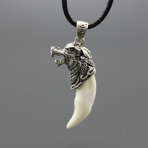 Cool Boy Men's Tibetan Amulet Fangs Real Natural Tooth Vintage Silver Wolf Tooth Charm Pendant Necklace Gift YN281 - Wolfmall