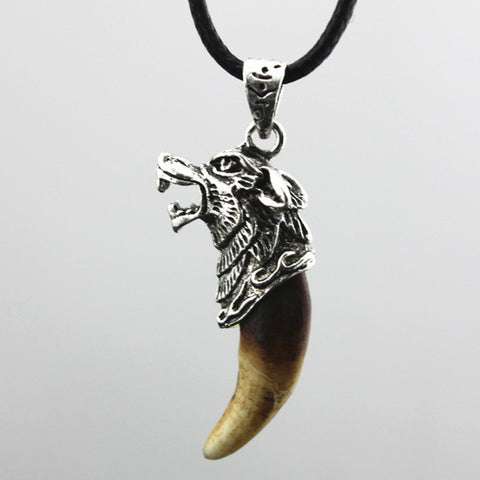 Cool Boy Men's Tibetan Amulet Fangs Real Natural Tooth Vintage Silver Wolf Tooth Charm Pendant Necklace Gift YN281 - Wolfmall