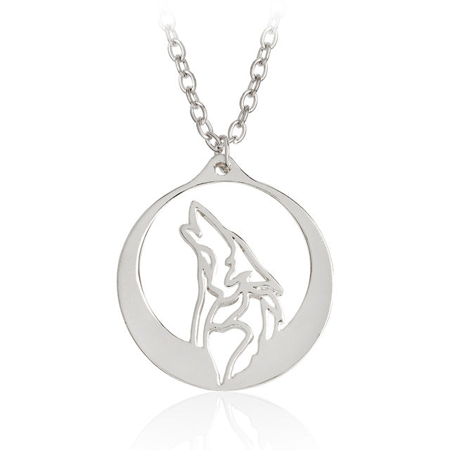 Howling Wolf With Silver Moon Pendant Necklace Gold Ethnic Animal Necklaces Men Boy Friend Simple Fashion Jewelry - Wolfmall