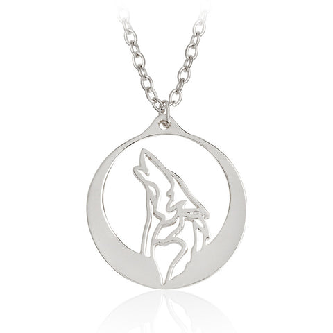 Howling Wolf With Silver Moon Pendant Necklace Gold Ethnic Animal Necklaces Men Boy Friend Simple Fashion Jewelry - Wolfmall