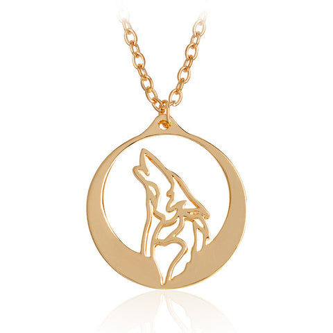 Howling Wolf With Silver Moon Pendant Necklace Gold Ethnic Animal Necklaces Men Boy Friend Simple Fashion Jewelry - Wolfmall